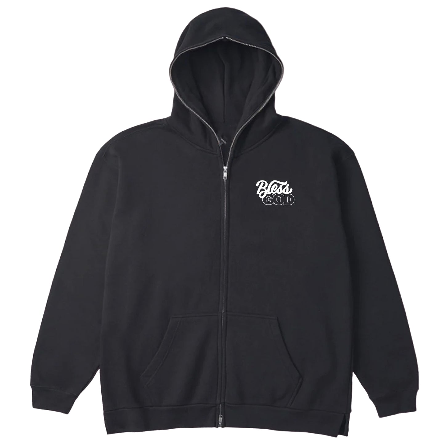 Black Embroidered Bless God Zip Hoodie
