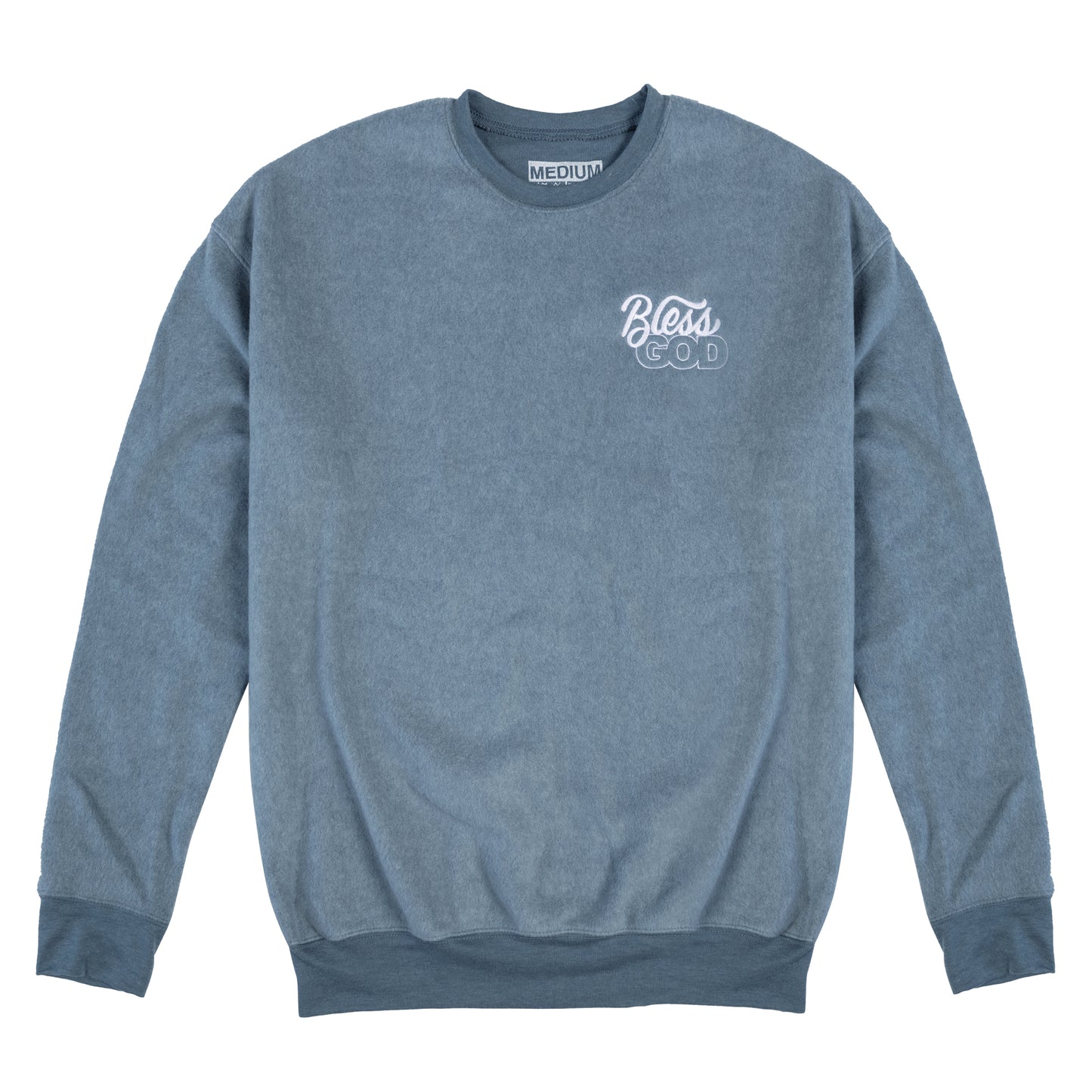 Heather Slate Bless God Embroidered Crewneck