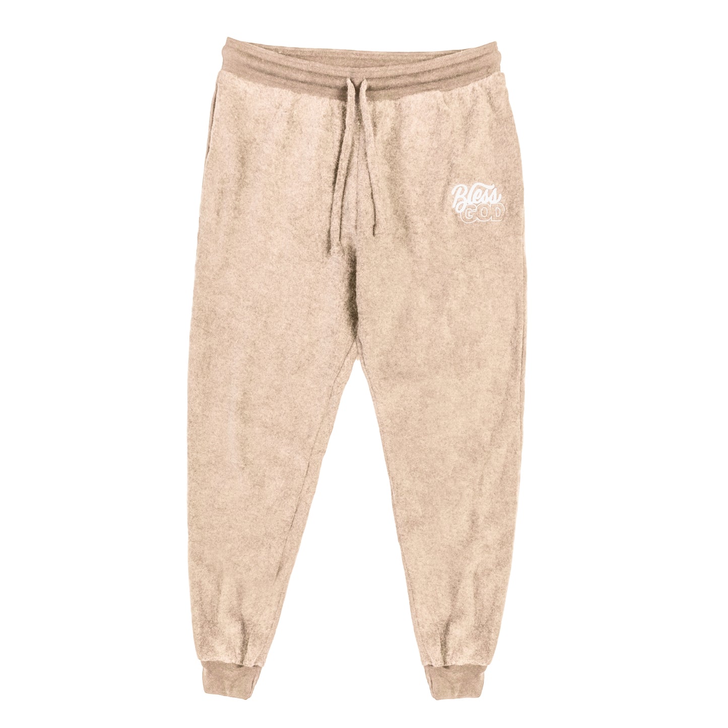 Heather Cream Bless God Embroidered Joggers