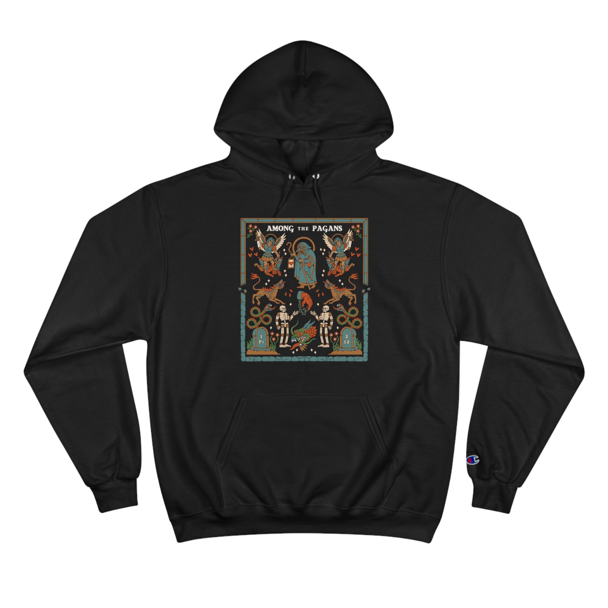 Printify Among The Pagans Champion Hoodie Black S