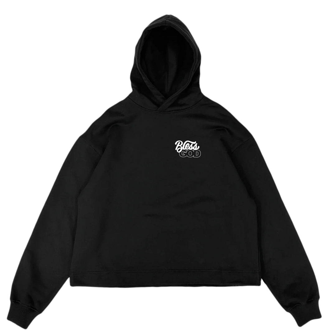 Black BOXY Bless God Embroidered HeavyWeight No-Pocket Hoodie 2