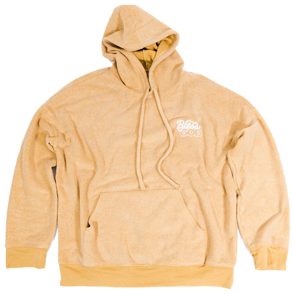 Heather Mustard Bless God Embroidered Hoodie