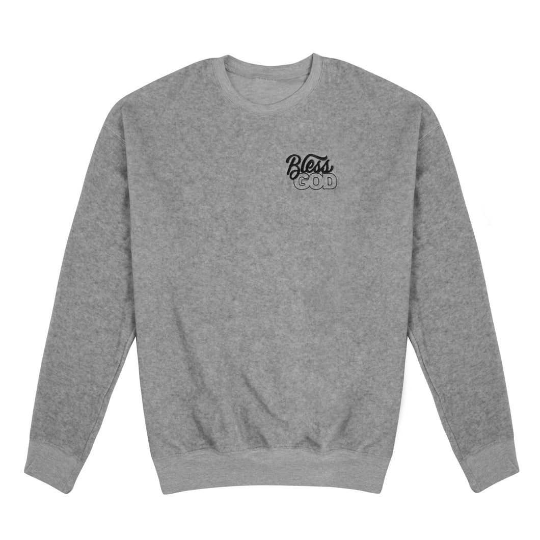 Heather Gray Bless God Embroidered Crewneck
