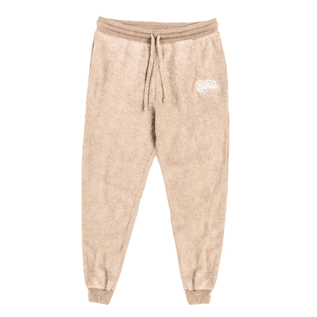 Heather Cream Bless God Embroidered Joggers