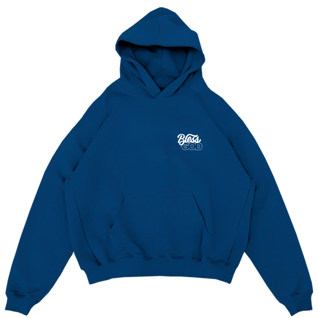 NAVY French Terry Bless God Embroidered HeavyWeight Hoodie